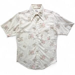 True Vintage Montgomery Ward MCM Floral Pattern Dagger Collar 70 Button Up Shirt